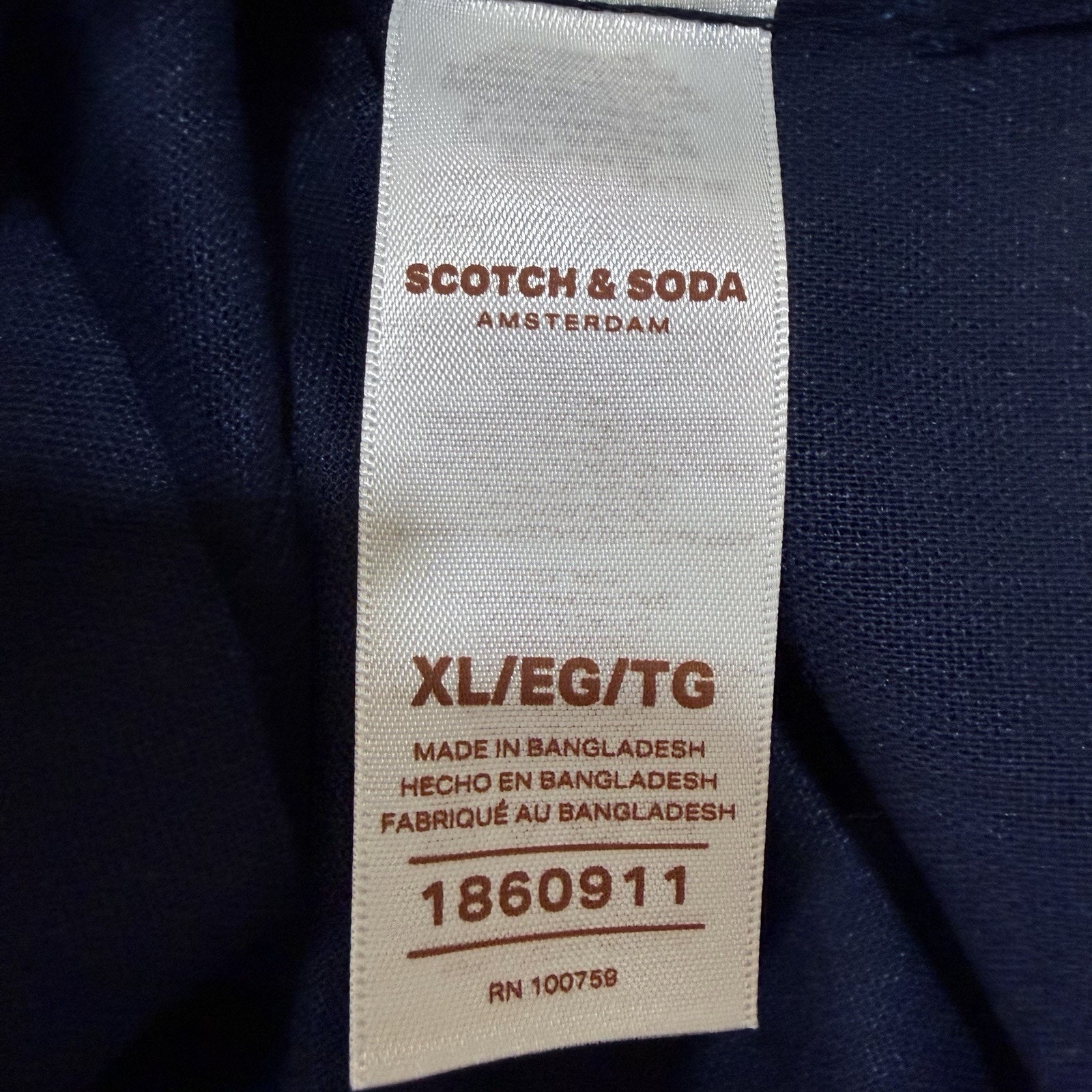 Scotch & Soda Button Down Mens Xl Navy Blue Linen Blend Pintuck Guayabera Shirt — image 6 of 8